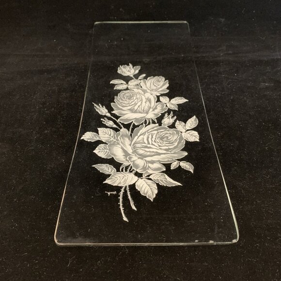 Rockwell Silver Company Other - Vintage Rockwell Sterling Silver Overlay Clear Glass Rose Serving Tray 11.75"